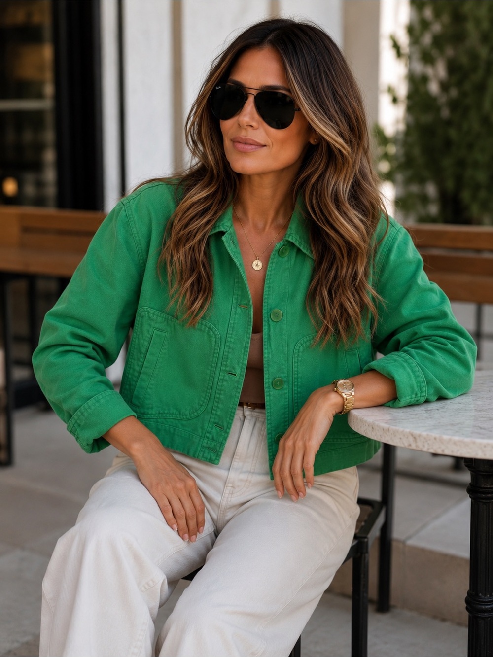 ZARA Bright Green Cropped Button Jacket